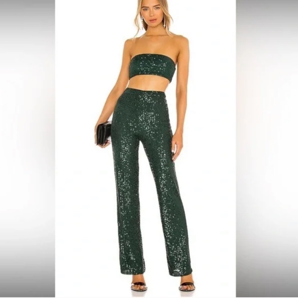 Camila Coelho Sequin Crop Top and Flare Pant Set size M